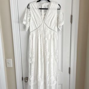 PinkBlush White Mesh Overlay Maxi Dress